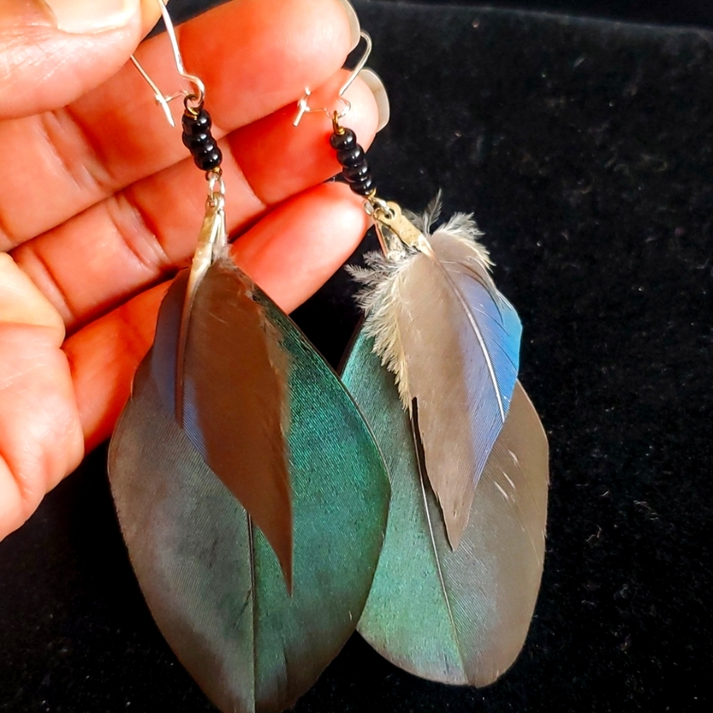 Parrots Feather earrings.